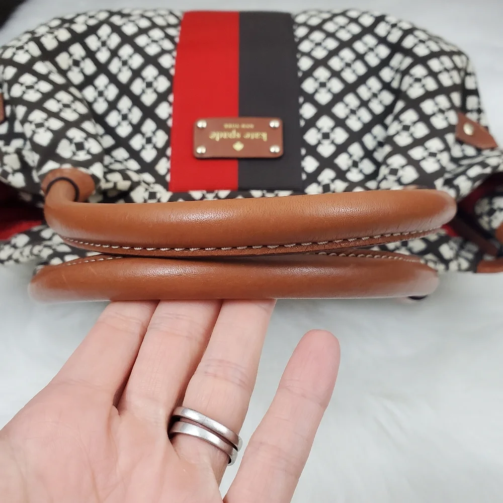 kate spade Black, White & Red Patterned Satchel with Tan Handles